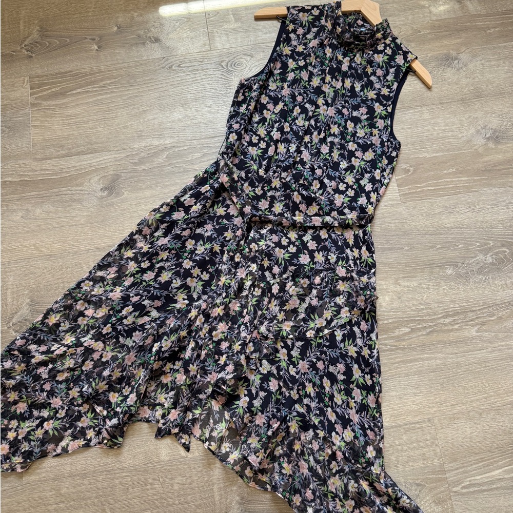 CeCe High Low Floral Dress in Black and Purple-Size 10 - Picture 4 of 13